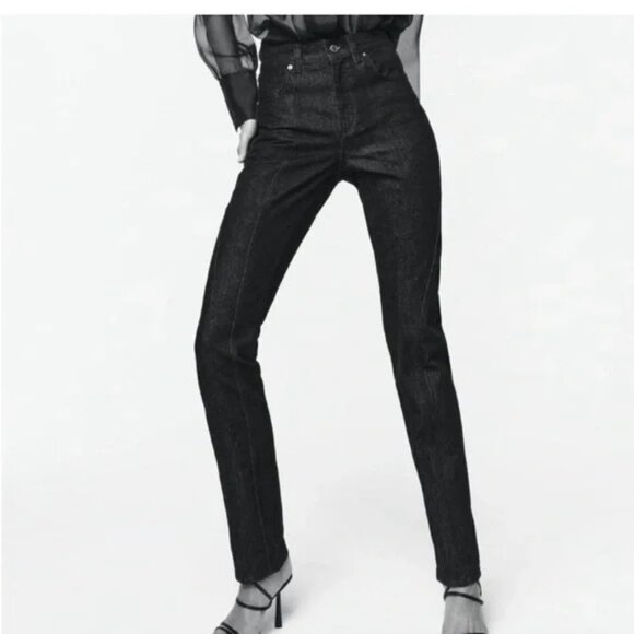 Zara The Panelled Slim High Rise Black Jeans Size 0 - Picture 1 of 10